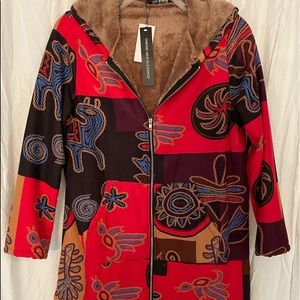 O-Newue’ Red with Aztec Design Fleece Jacket